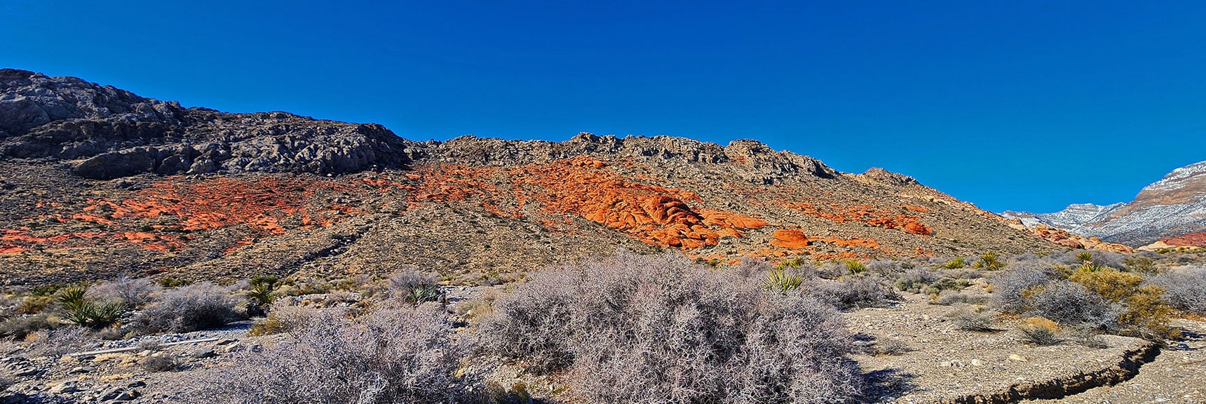 Closer Look at Gray Cap Ridge. Gray Cap Peak on Far End. | Brownstone Trail | Calico Basin | Brownstone Basin | La Madre Mountains Wilderness, Nevada