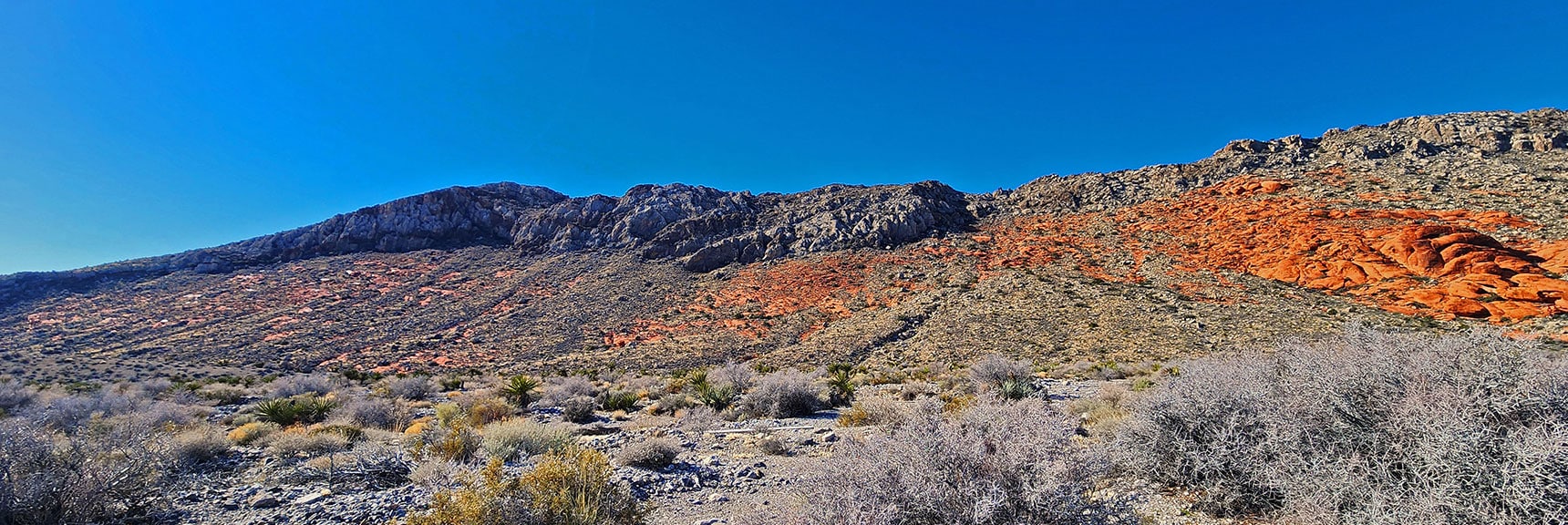 View Down Gray Cap Ridge. Possible to Traverse Entire Ridge? We'll Find Out Another Day. | Brownstone Trail | Calico Basin | Brownstone Basin | La Madre Mountains Wilderness, Nevada
