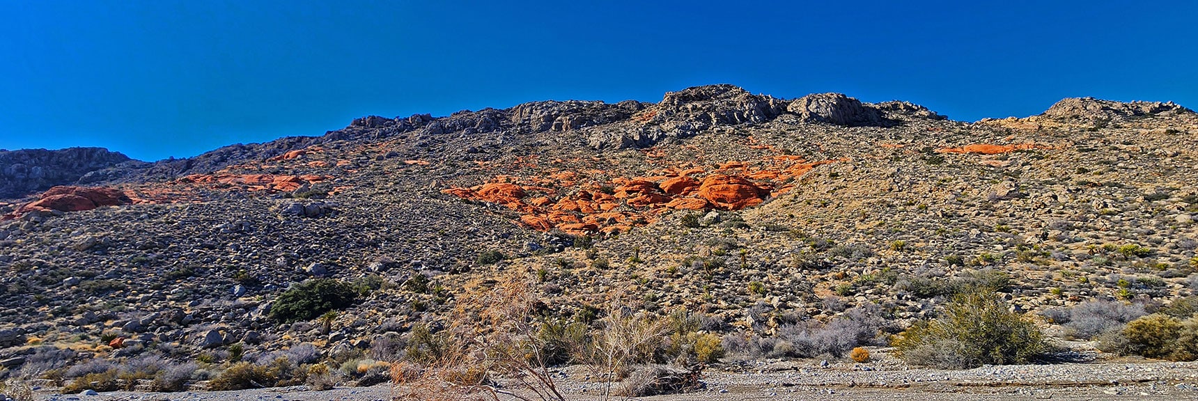 Broadside View of Gray Cap Ridge. | Brownstone Trail | Calico Basin | Brownstone Basin | La Madre Mountains Wilderness, Nevada