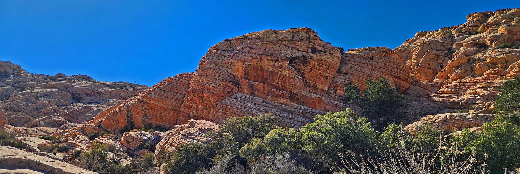 Just Beyond Upper Gray Cap Ridge Are the Petroglyph Cliffs. | Brownstone Trail | Calico Basin | Brownstone Basin | La Madre Mountains Wilderness, Nevada