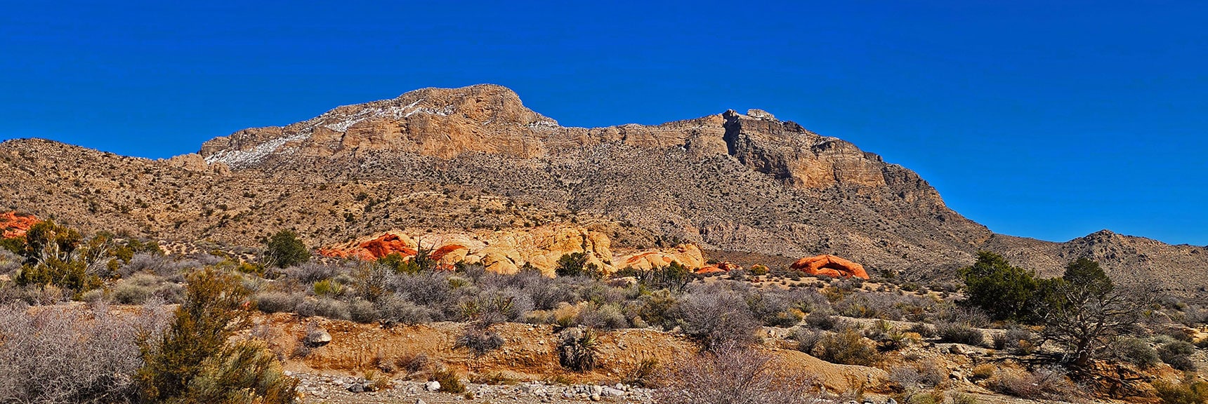 A Second Set of Calico Hills Below Damsel Peak. Note Peak's North and South Summits | Brownstone Trail | Calico Basin | Brownstone Basin | La Madre Mountains Wilderness, Nevada