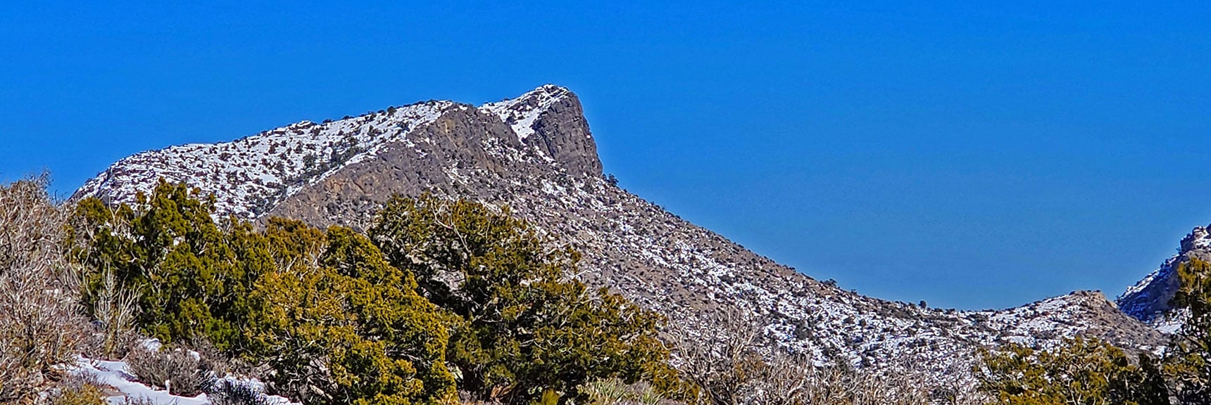 Closer View of Gateway Peak and Saddle to Damsel Peak | Brownstone Trail | Calico Basin | Brownstone Basin | La Madre Mountains Wilderness, Nevada