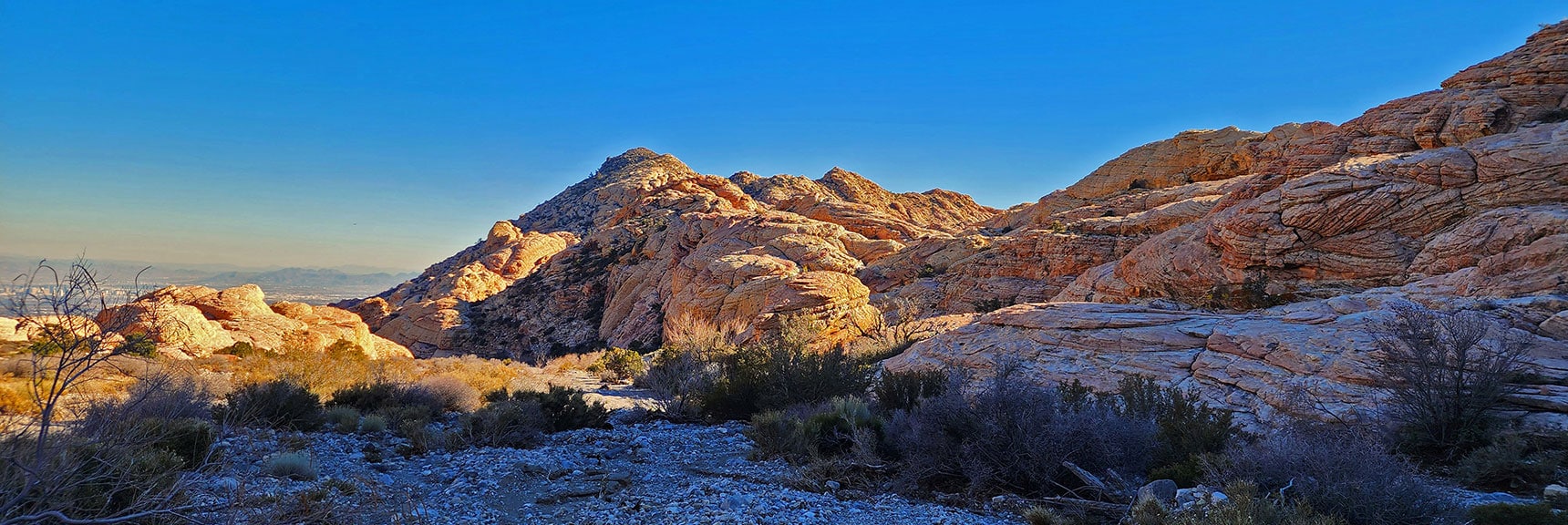View of Sandstone Hills Ascending Toward Gray Cap Peak Summit | Brownstone Trail | Calico Basin | Brownstone Basin | La Madre Mountains Wilderness, Nevada