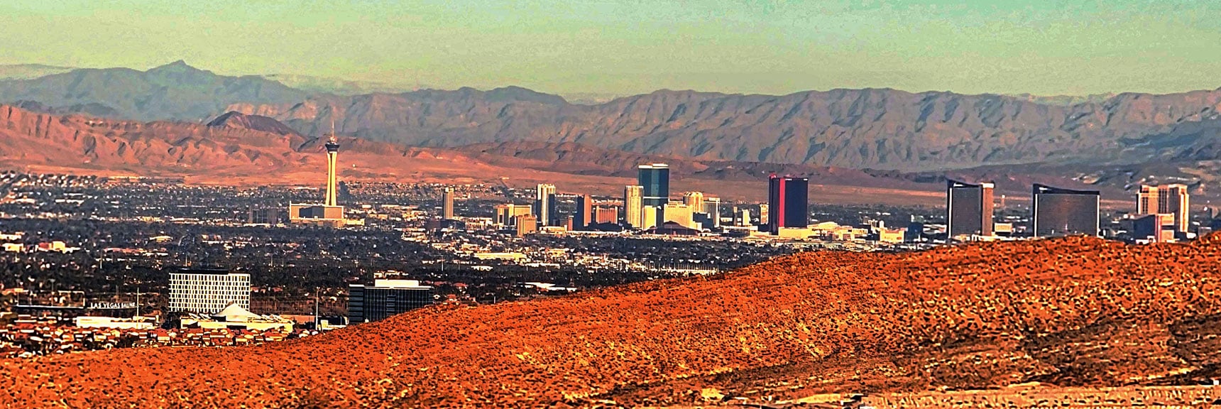 Zoom in on Vegas Strip! | Brownstone Trail | Calico Basin | Brownstone Basin | La Madre Mountains Wilderness, Nevada