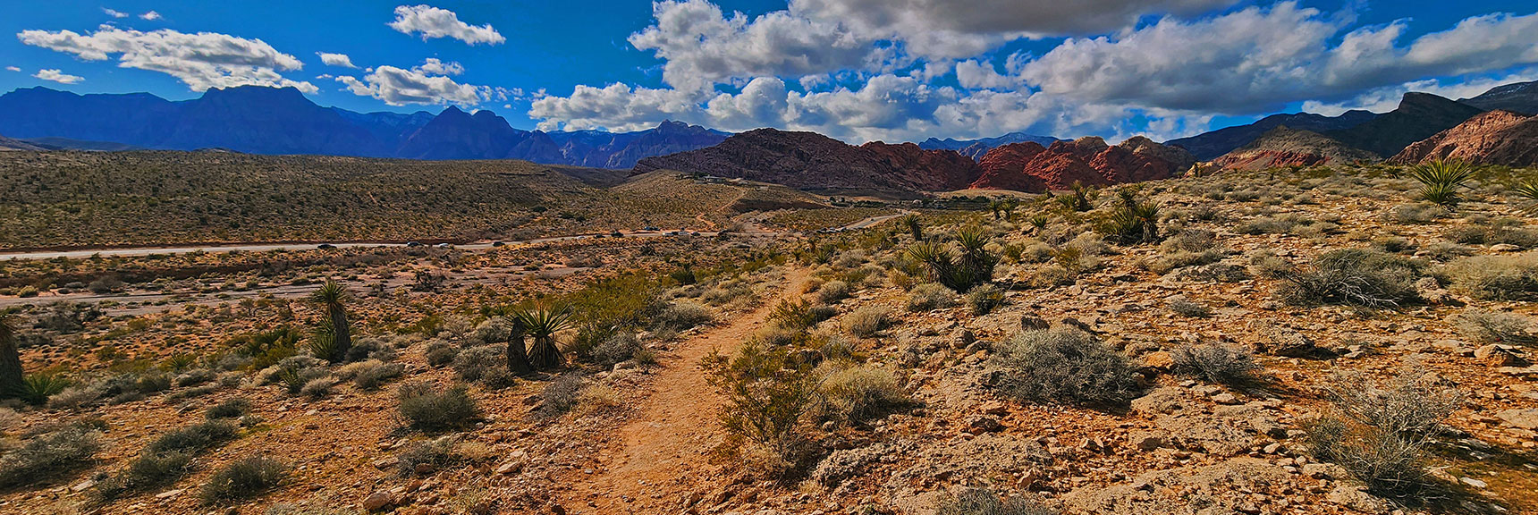 Gene's Trailhead Comes into View at Ridgeline Summit | Calico Basin Daily Workout Trails | Calico Basin, Nevada