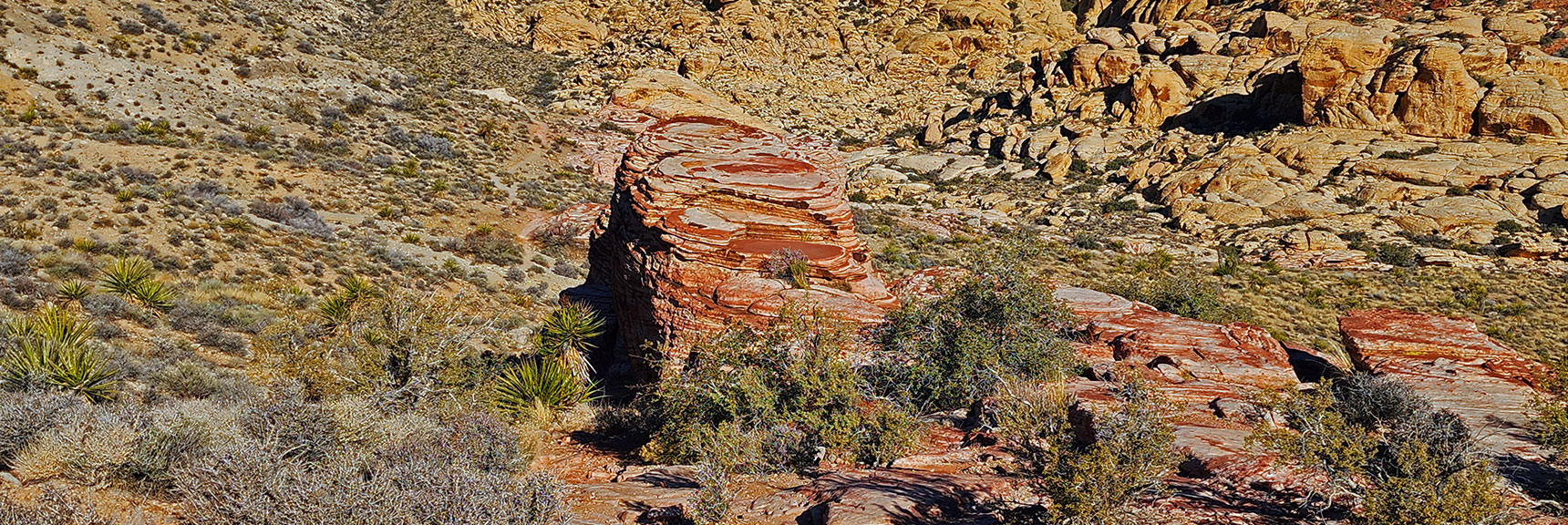 Beautiful Swirling Calico Rock Formation Along North Side of Kraft Mt. | Pink Goblin Loop | Calico Basin, Nevada