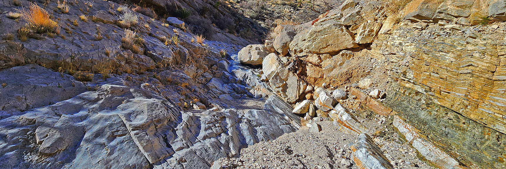 Just One of Many Dry Falls in Gateway Canyon. Note the Finely Polished Limestone | Pink Goblin Loop | Calico Basin, Nevada