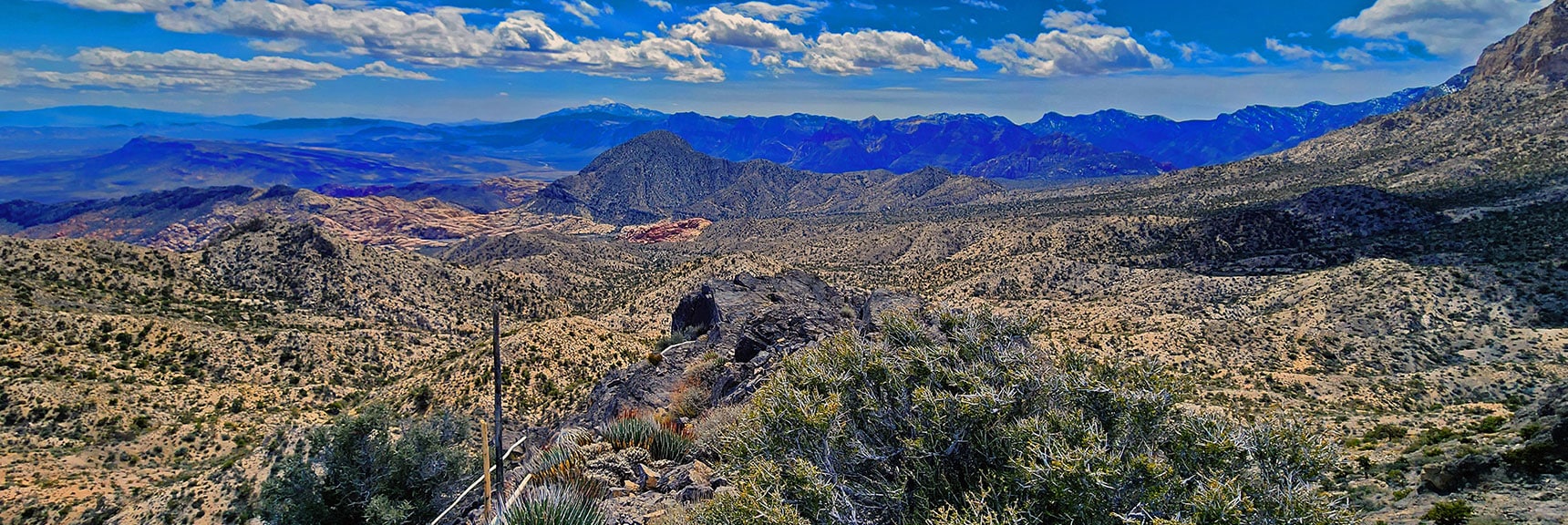 Rainbow Mts. on Horizon Beyond Red Rock Canyon. Distant Potosi Mt. South End of Spring Mts. | Damsel Peak Loop | Gateway Peak | Brownstone Basin, Nevada
