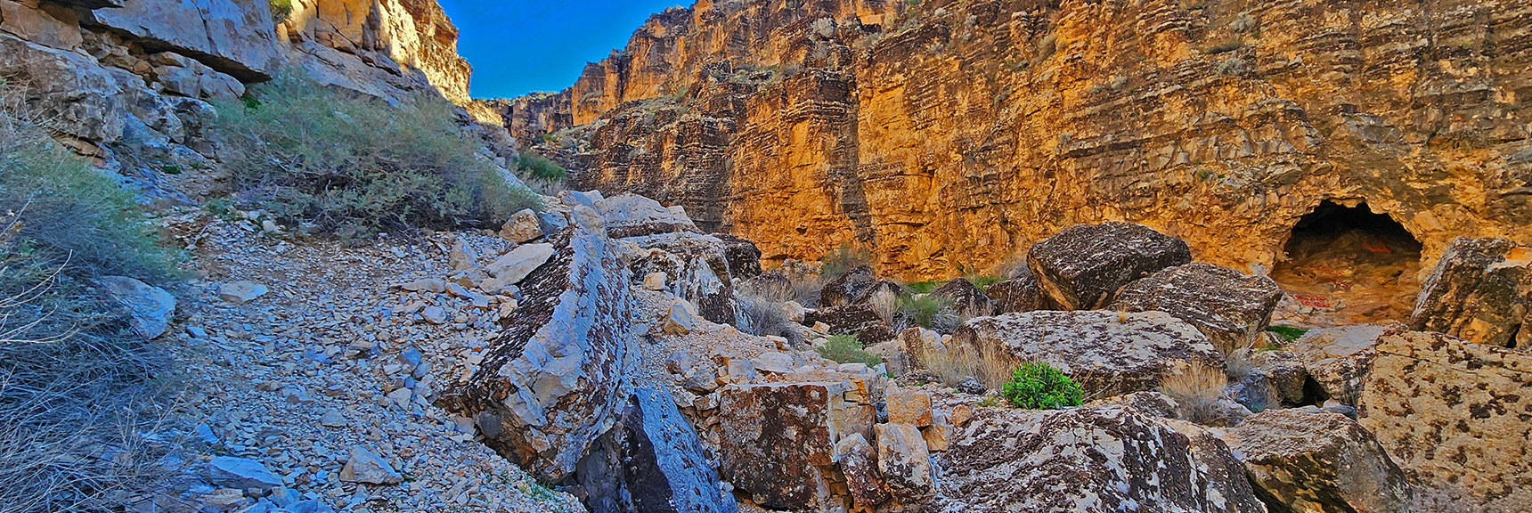 Another Cave Below the Canyon's Dry Fall Barrier. | Fossil Canyon | Cowboy Canyon | Blue Diamond Hill, Nevada