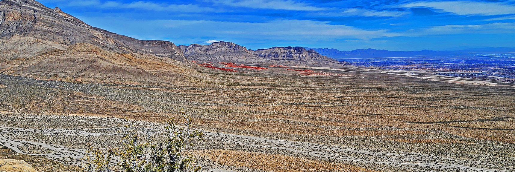 Note Brownstone Basin Trail Below Toward Little Red Rock. | Gray Cap Ridge / Brownstone Basin Loop | La Madre Mountains Wilderness, Nevada
