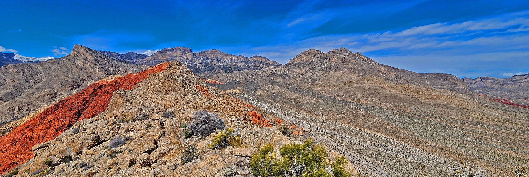 Northern View Takes in La Madre Ridgeline, Damsel Peak and Brownstone Basin. | Gray Cap Ridge / Brownstone Basin Loop | La Madre Mountains Wilderness, Nevada