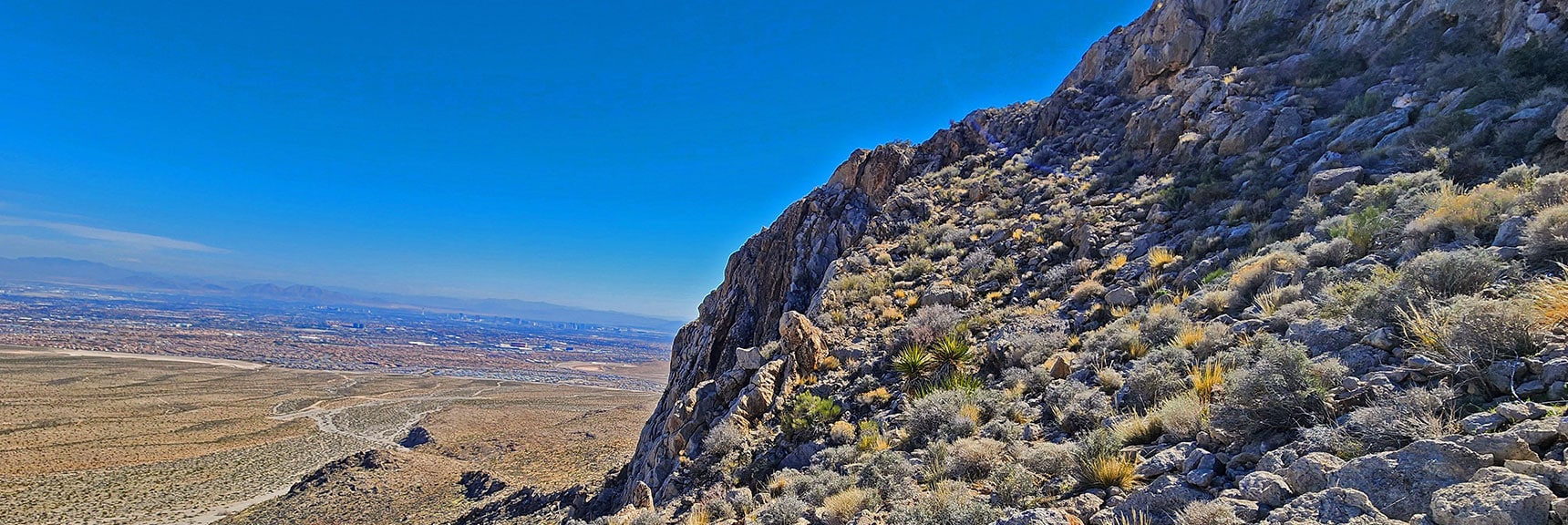 View Back to Vertical Cliffs Lining East Side of Ridge. West Side Also Vertical. | Gray Cap Ridge / Brownstone Basin Loop | La Madre Mountains Wilderness, Nevada
