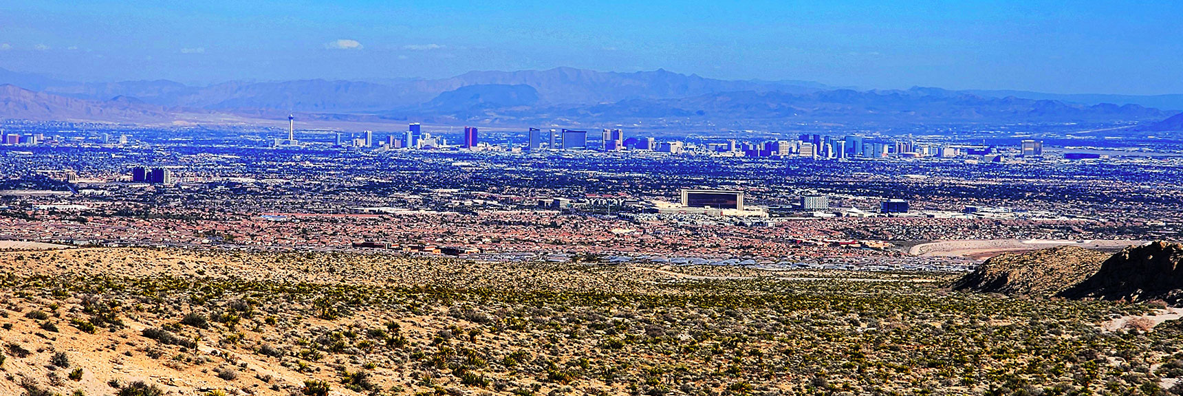 Larger View of Vegas Strip. Arizona Mt. Wilson High Peak Beyond. | Gray Cap Ridge / Brownstone Basin Loop | La Madre Mountains Wilderness, Nevada
