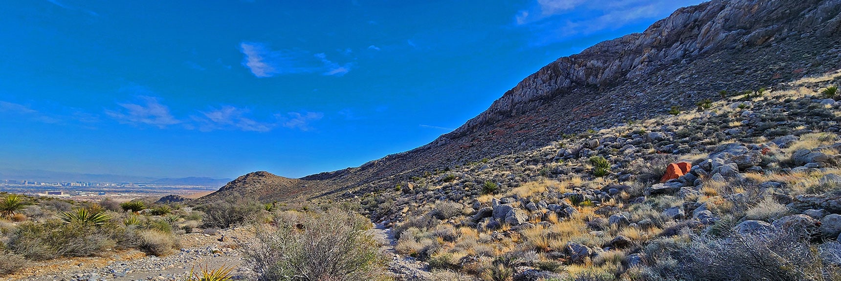 View Down Gray Cap Ridgeline While Descending Brownstone Basin Wash. | Gray Cap Ridge / Brownstone Basin Loop | La Madre Mountains Wilderness, Nevada