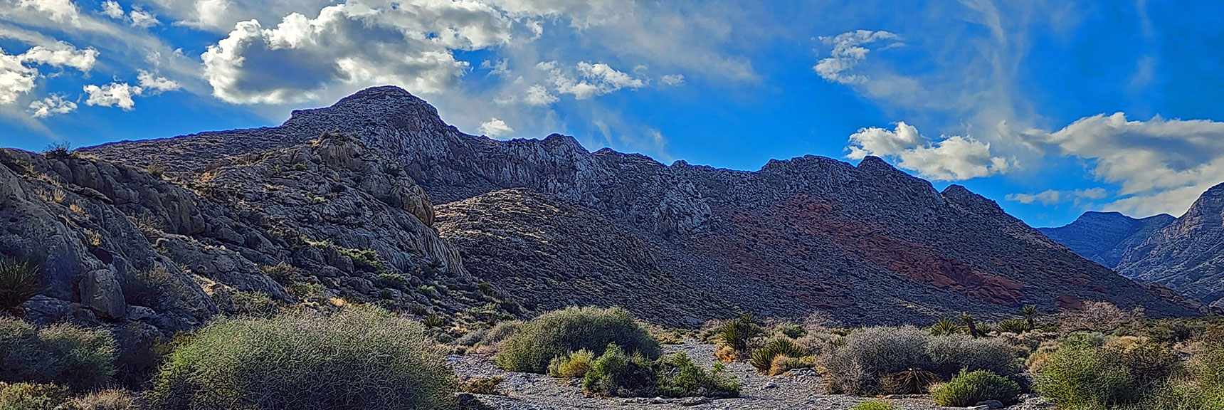 More Complete View Back Up Gray Cap Ridgeline from Further Below. | Gray Cap Ridge / Brownstone Basin Loop | La Madre Mountains Wilderness, Nevada