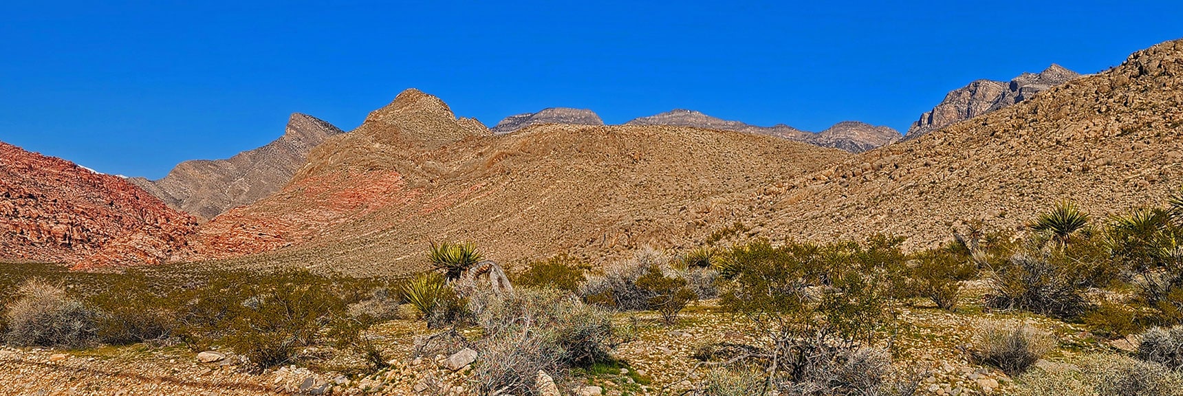 Gray Cap Ridge Comes Into View Between the Two Hills | Gray Cap Ridge Southeast Summit | La Madre Mountains Wilderness, Nevada