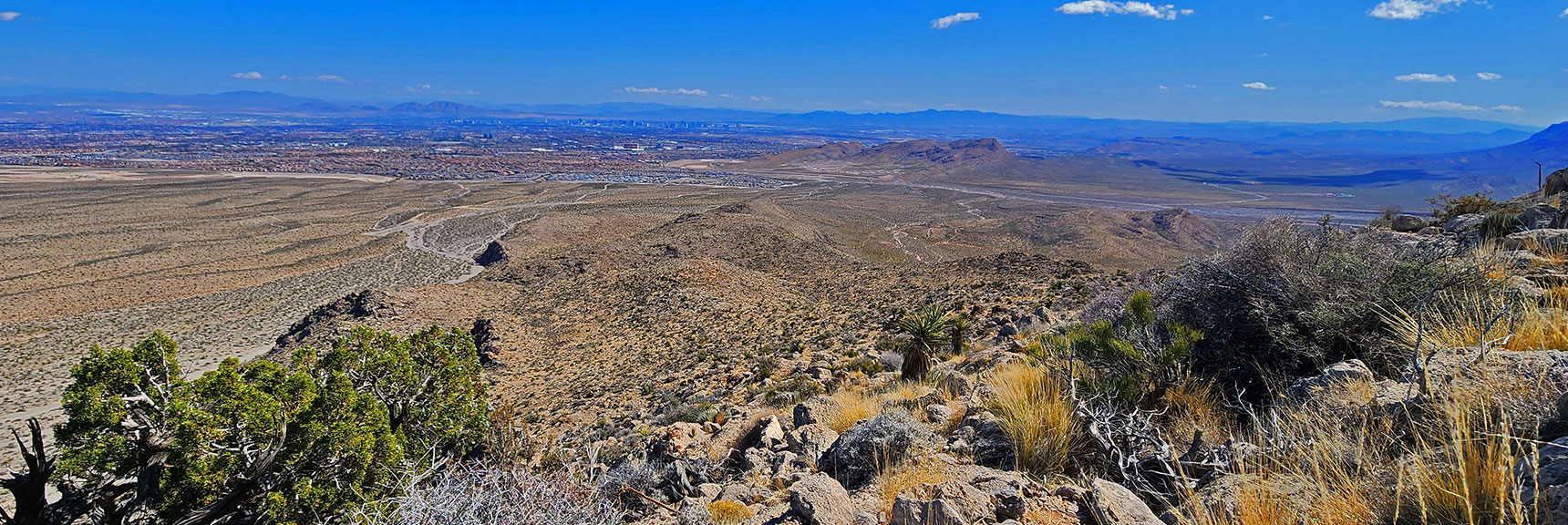 View Back Down Gray Cap Ridgeline Toward Las Vegas Valley and Strip. | Gray Cap Ridge Southeast Summit | La Madre Mountains Wilderness, Nevada