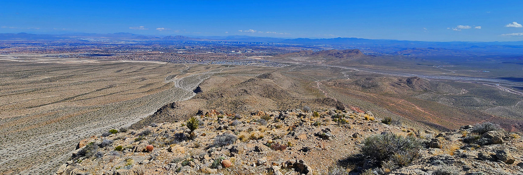 View Down Gray Cap Ridgeline Toward Las Vegas Valley and Strip | Gray Cap Ridge Southeast Summit | La Madre Mountains Wilderness, Nevada