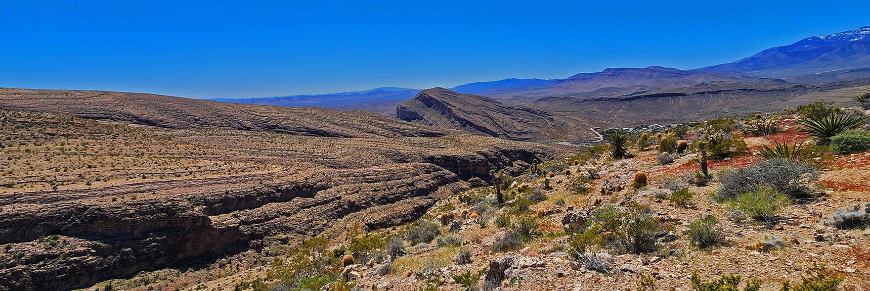 View Down Canyon Toward Town of Blue Diamond. | Blue Diamond Hill Southern Ridgelines | Red Rock Canyon, Nevada